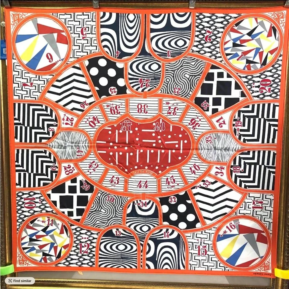 Orange, Black & White Geometric Hermes Scarf